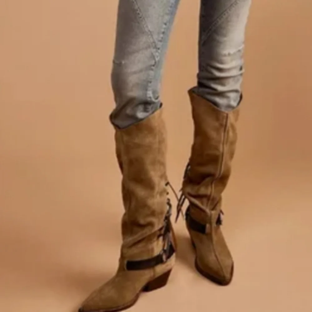 Free People Suede Lace-Up Knee-High Boots - Picture 4 of 7